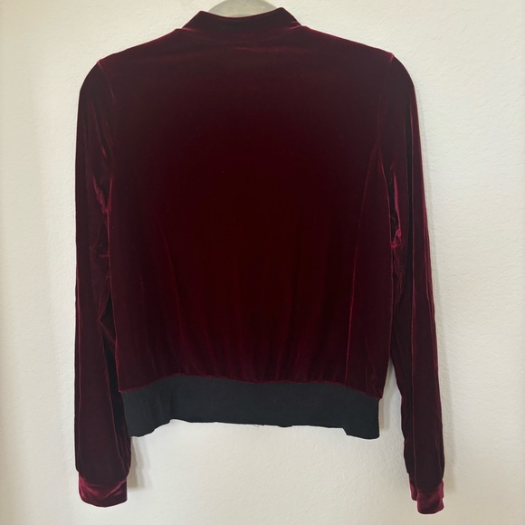 Burgundy Velvet Velour Bomber Jacket Size M - Picture 2 of 8